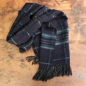 Vintage Navy Plaid Silky Tailored Scarf